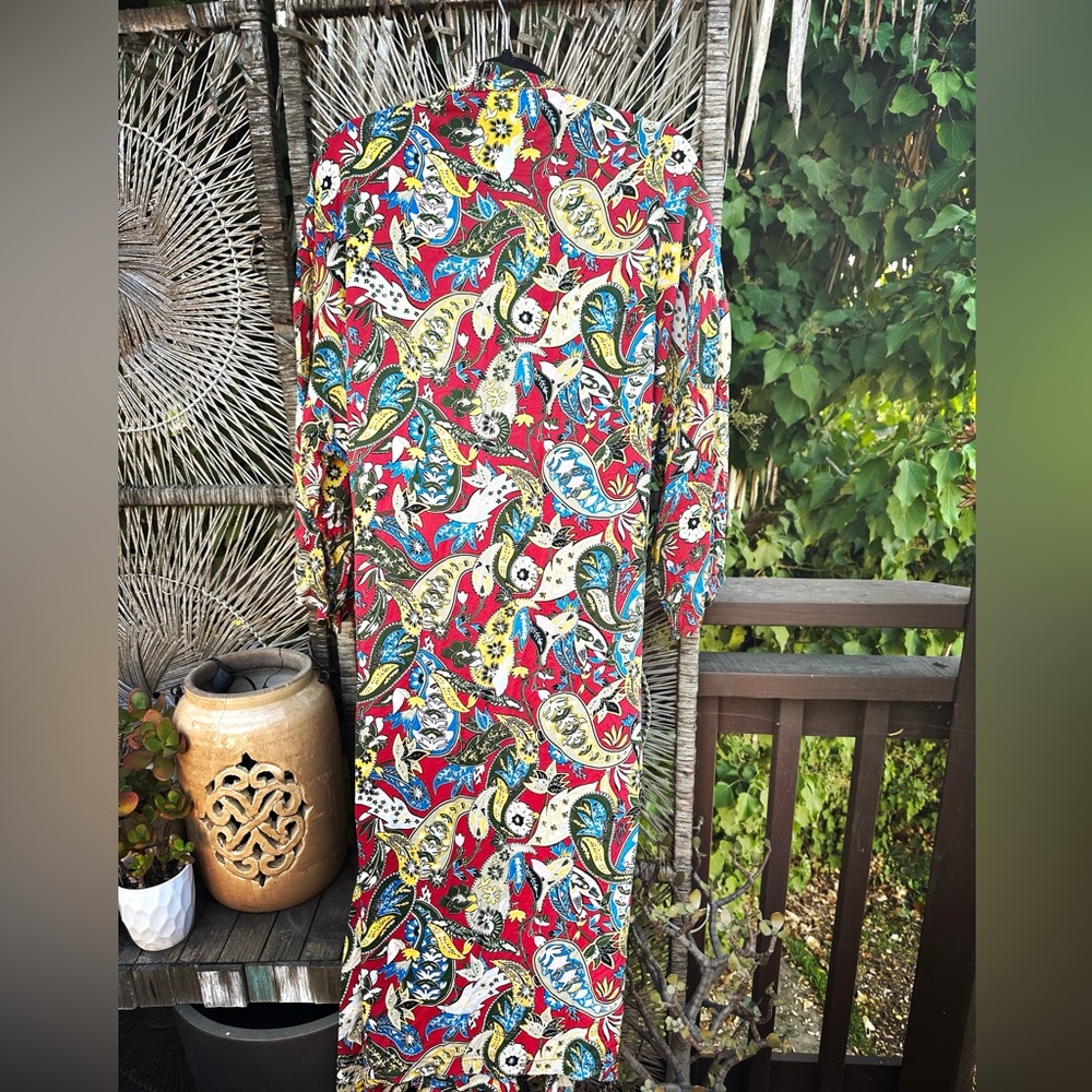 Paisley Robe Duster in red, blue, green, black, yellow paisley
